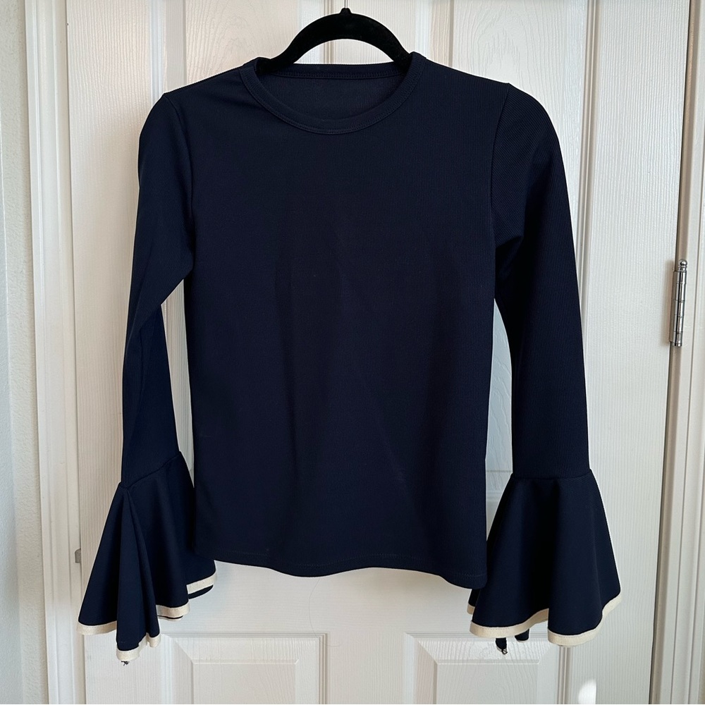 Navy Blue Top: Bell Sleeves